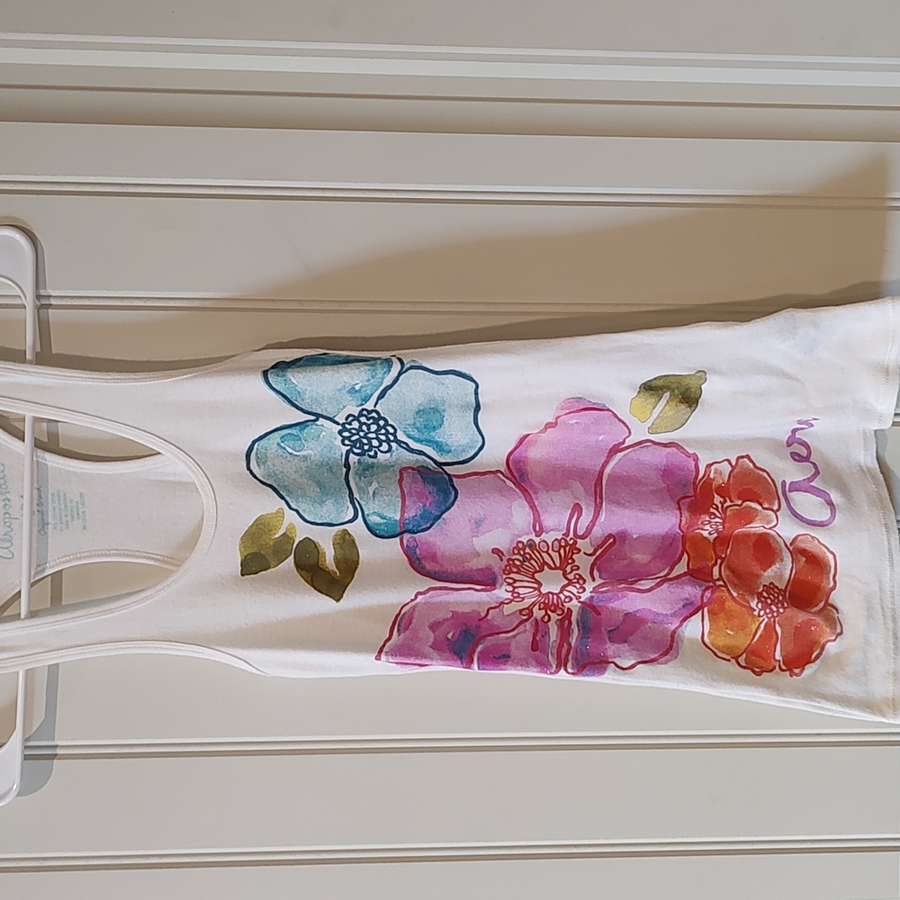 Aeropostale Junior White Floral Stretch Tank, Medium